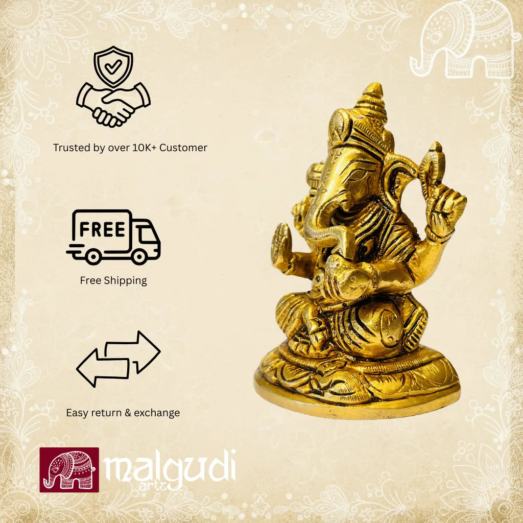 Intricate brass statue of Lord Ganesha, 100% brass