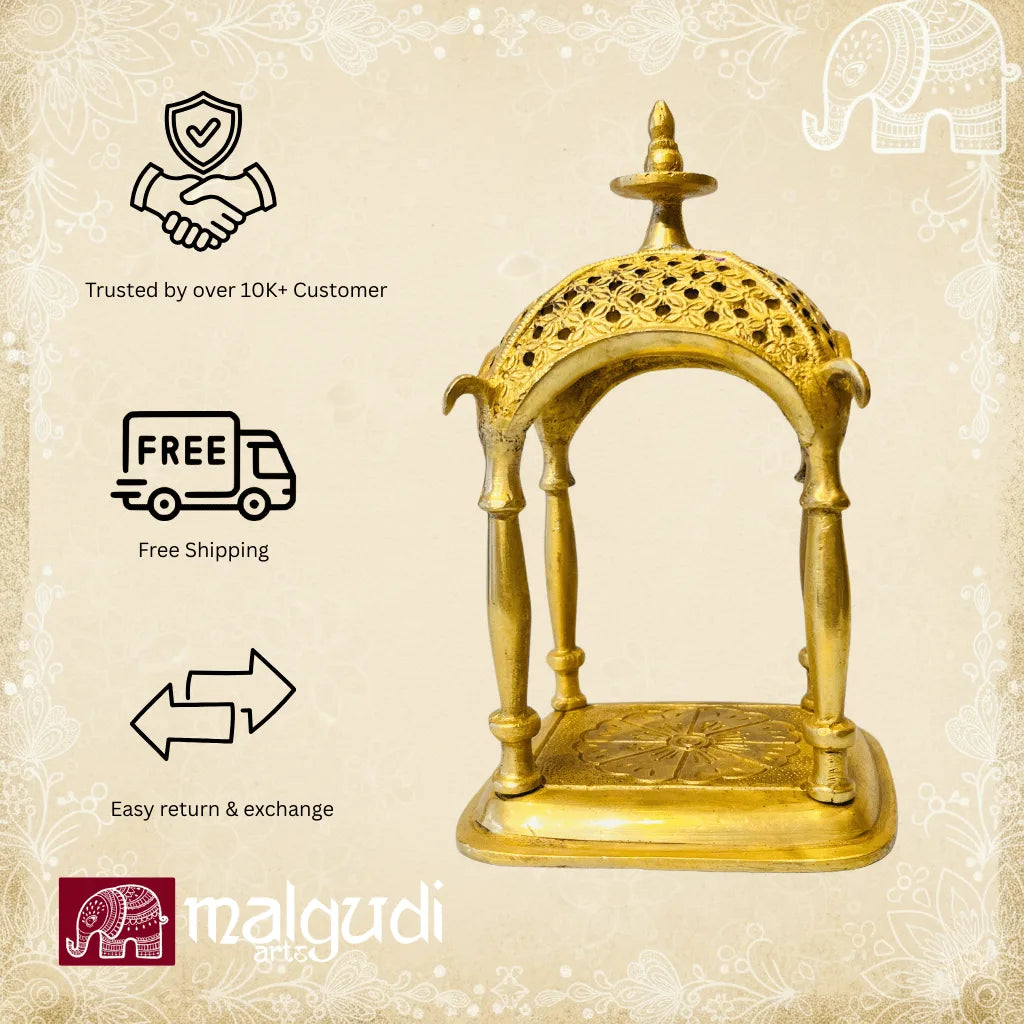 Ornate brass temple mandap, pooja mandir small size