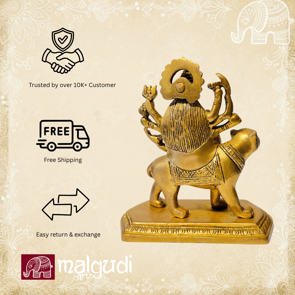 Durga goddess statue with lion base in brass