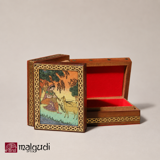 Small Vintage Style Wooden Jewellery Box by MalgudiArts (view 2)