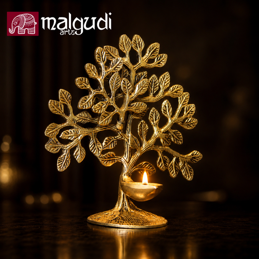 Kalpavruksha Wish Tree with Diya in Brass by MalgudiArts (view 2)