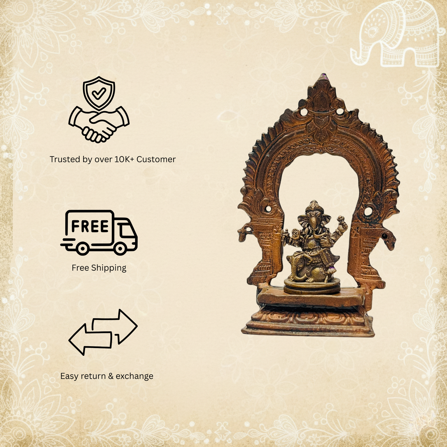 Antique Ganesh with mini mandir attached, 100% Copper