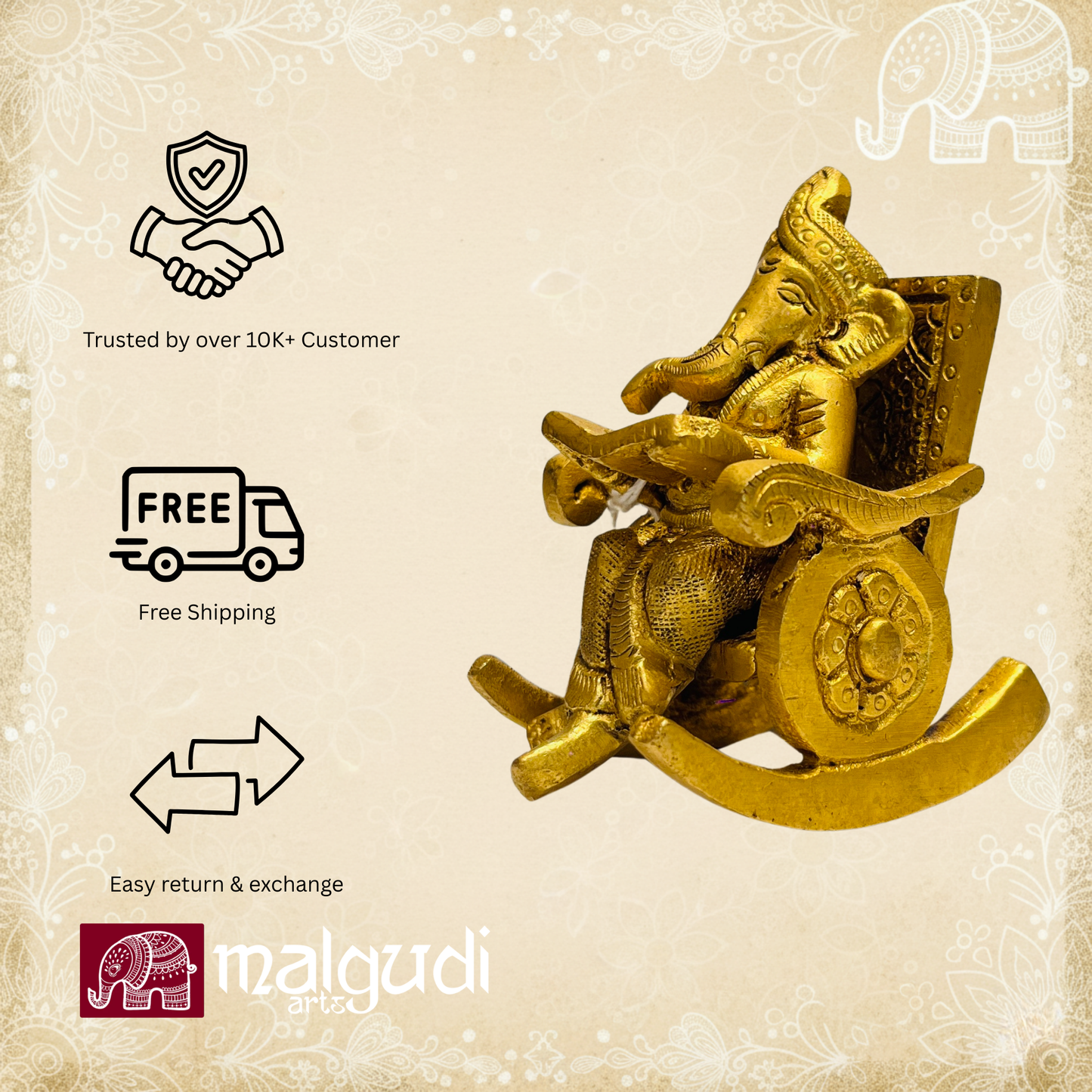 Fine Brass Ganesh in swinging chair, 100% Brass