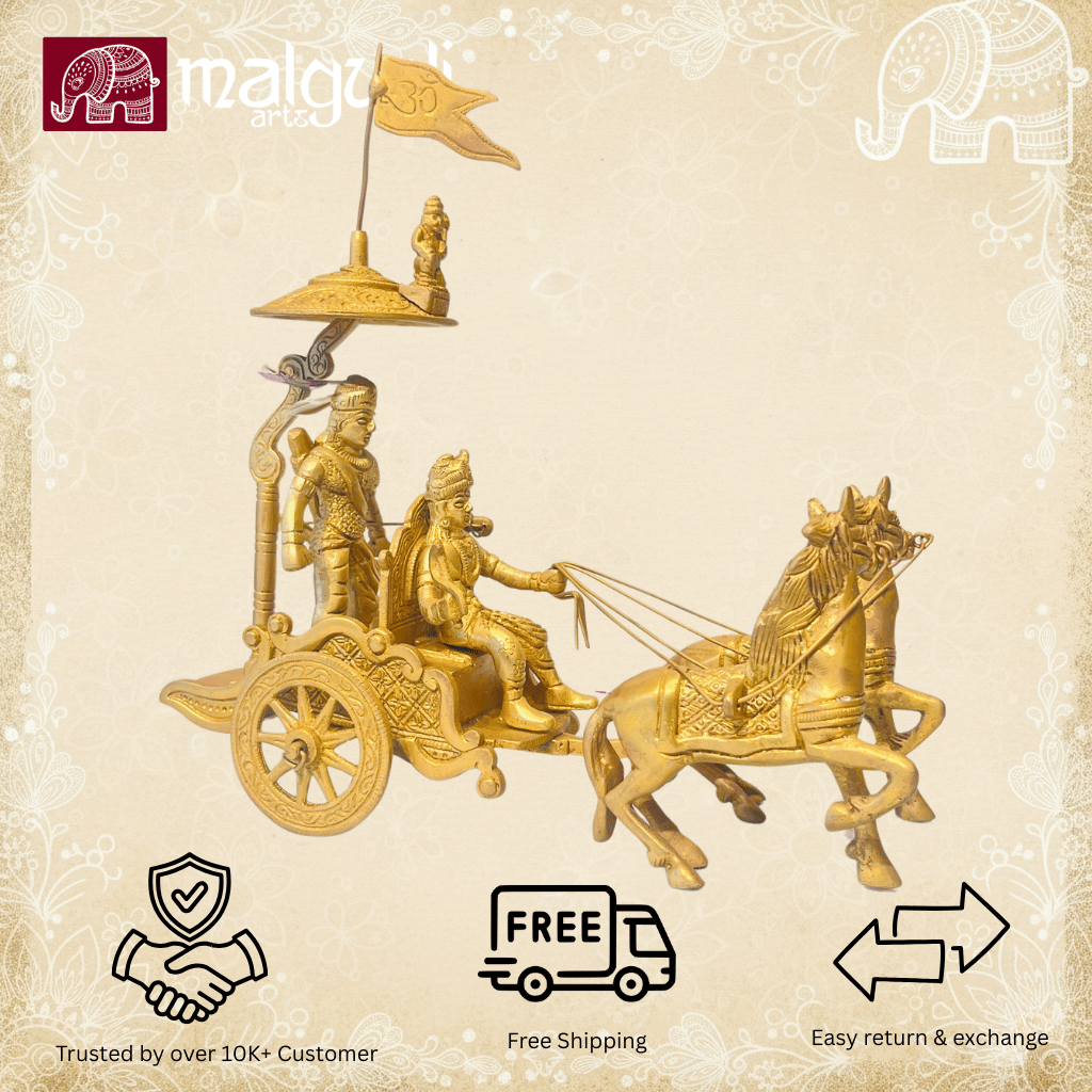 Krishnarjuna chariot scene from Mahabharata, brass