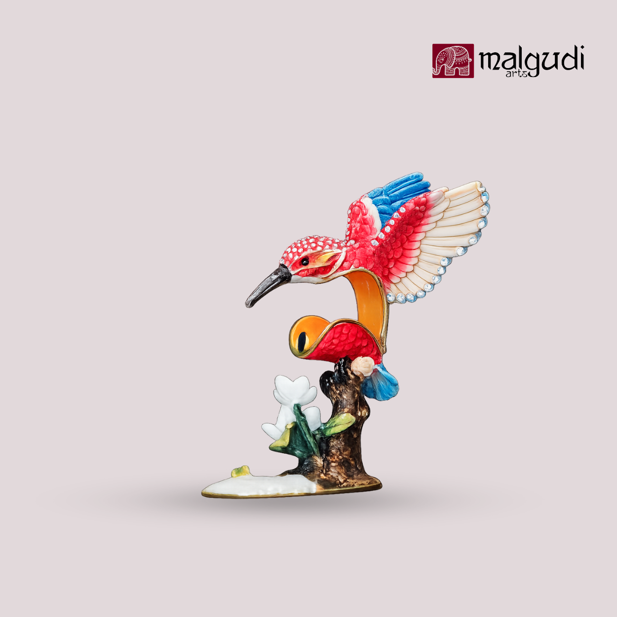 Red Kingfisher Hand Painted Enamel Trinket Box by MalgudiArts (view 4)