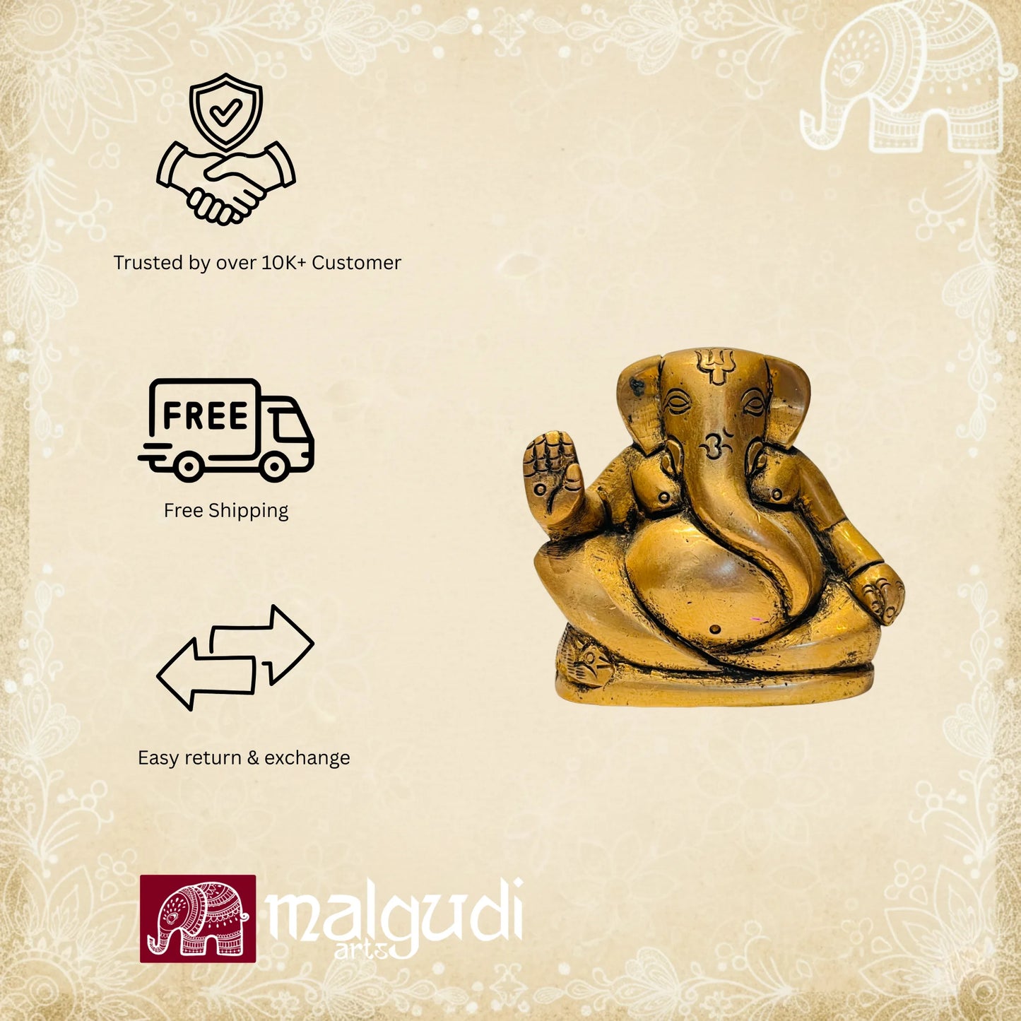 Ganesha Aashirwad pose, 100% brass, Divine Pooja idol