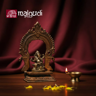 Antique Ganesh with mini mandir attached, 100% Copper
