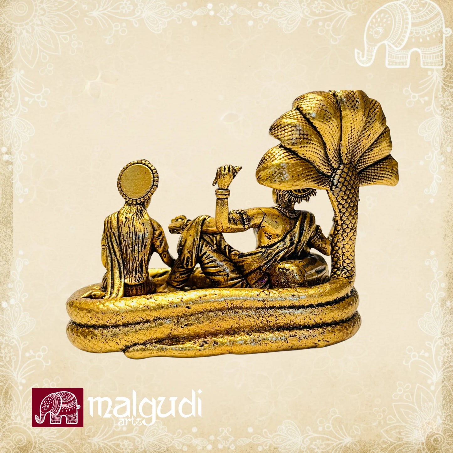 Lord Vishnu with Lakshmi Rest Upon Shesha Naag Brass Statue Religious Strength Sculpture Idol