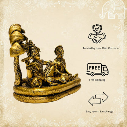 Lord Vishnu with Lakshmi Rest Upon Shesha Naag Brass Statue Religious Strength Sculpture Idol
