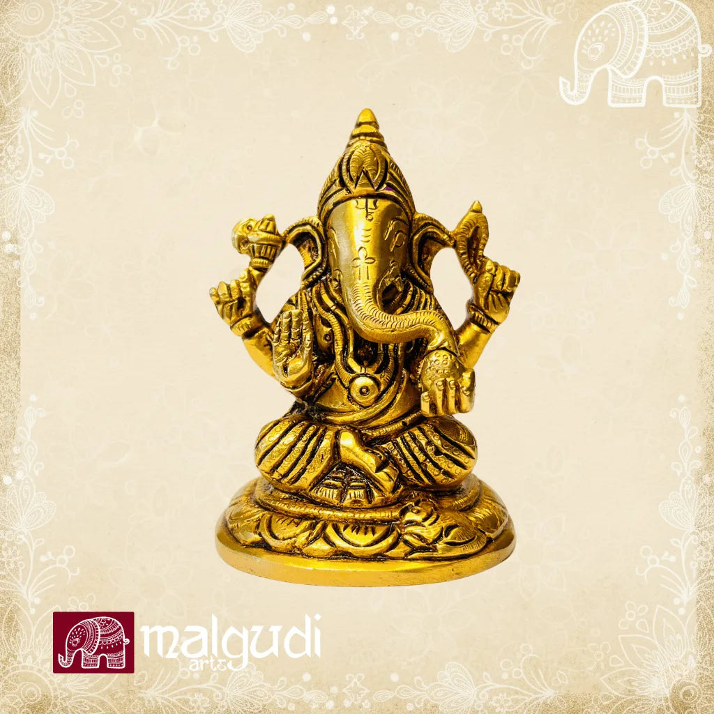 Intricate brass statue of Lord Ganesha, 100% brass