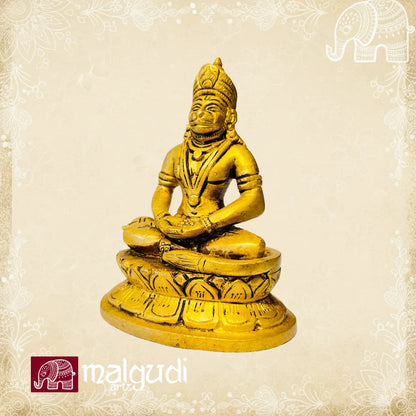 Brass Hanuman in meditative pose, 100% Brass