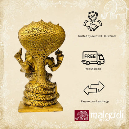Brass Lakshmi Narasimha statue on Adishesha, 100% Brass