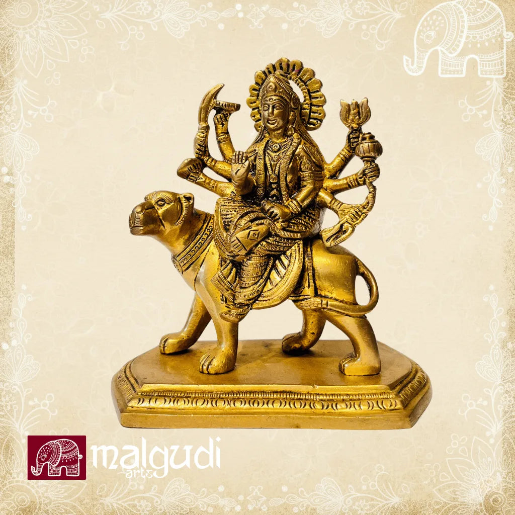 Durga goddess statue with lion base in brass