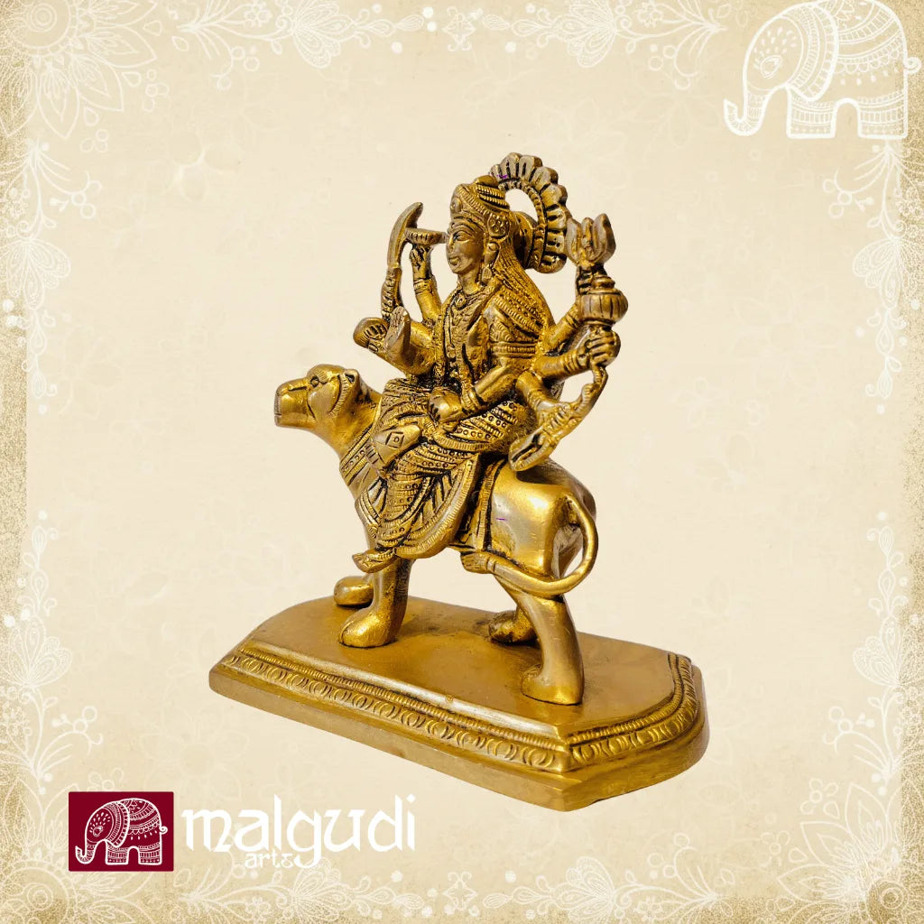 Durga goddess statue with lion base in brass