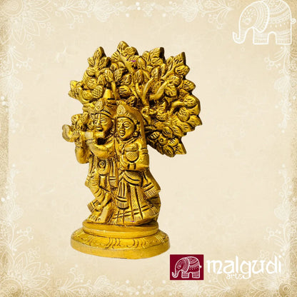 Radha and Krishna under the tree, deity in brass