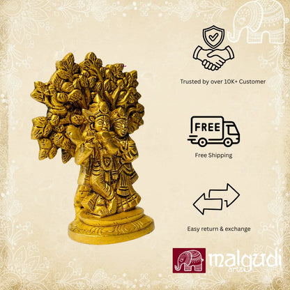 Radha and Krishna under the tree, deity in brass