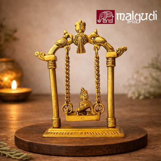 Brass swing set with bala krishna deity