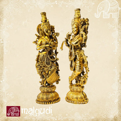 Radha Krishna statue, fine artistic details, 100% Brass