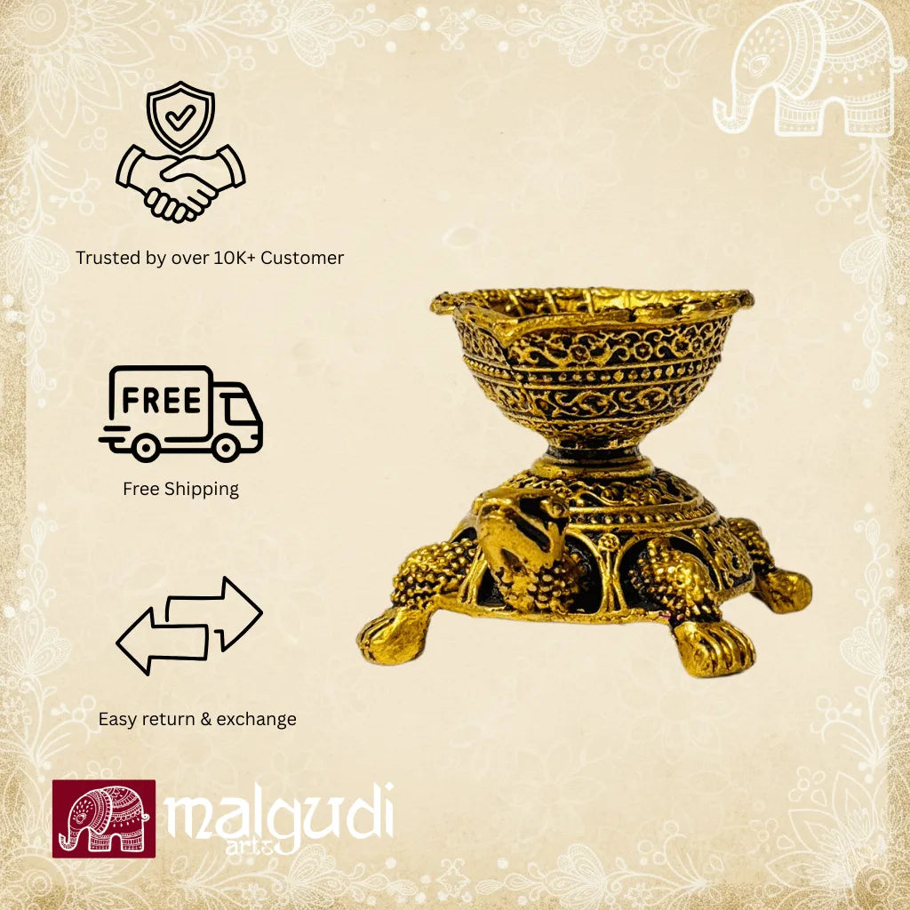Brass turtle incense burner, traditional diya