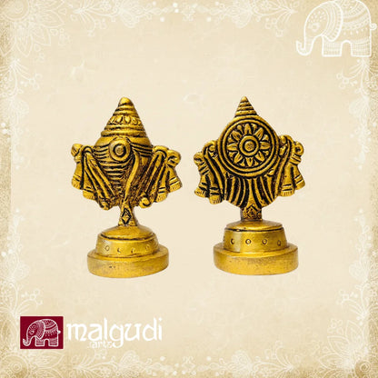 Intricately carved brass Shanq & chakra stands