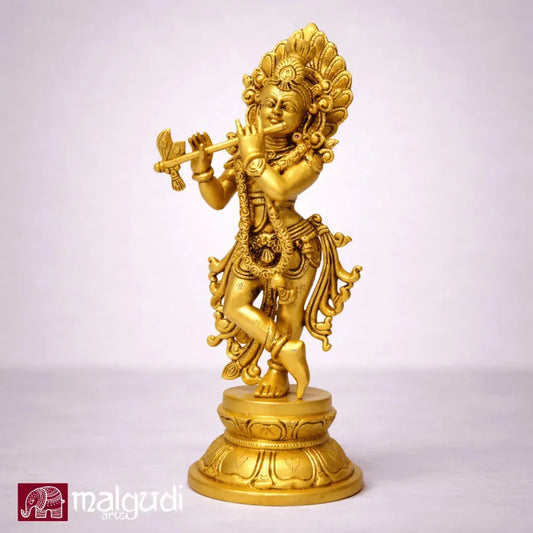 Lord Krishna Brass Statue with Flute by MalgudiArts
