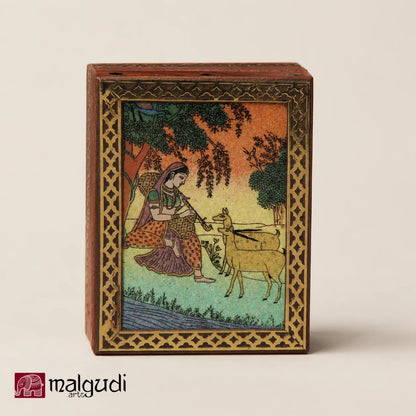 Small Vintage Style Wooden Jewellery Box by MalgudiArts
