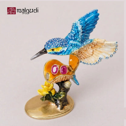 Blue Kingfisher Hand Painted Enamel Trinket Box by MalgudiArts
