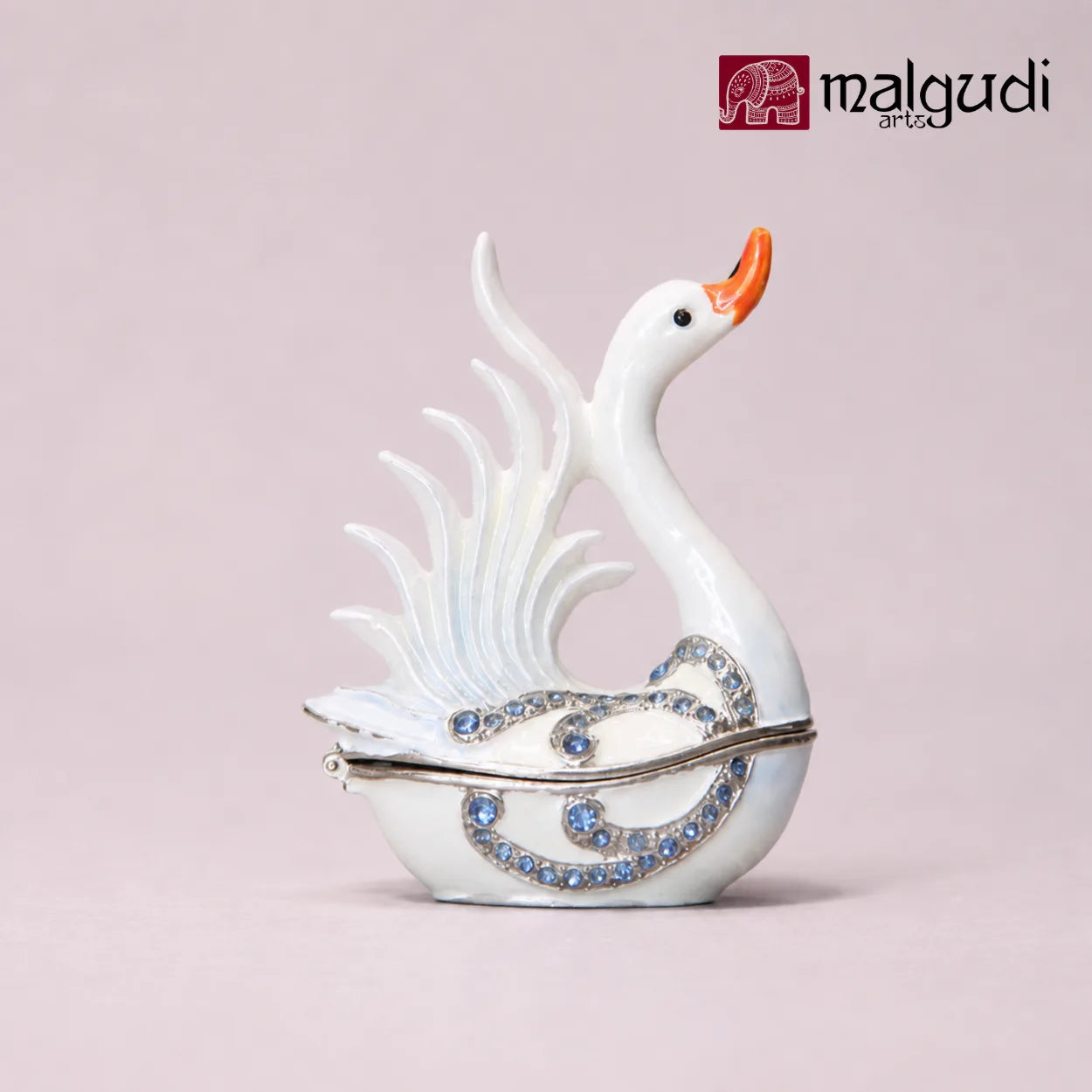 White Swan Enamel Trinket Box, Jewellery Organizer by MalgudiArts