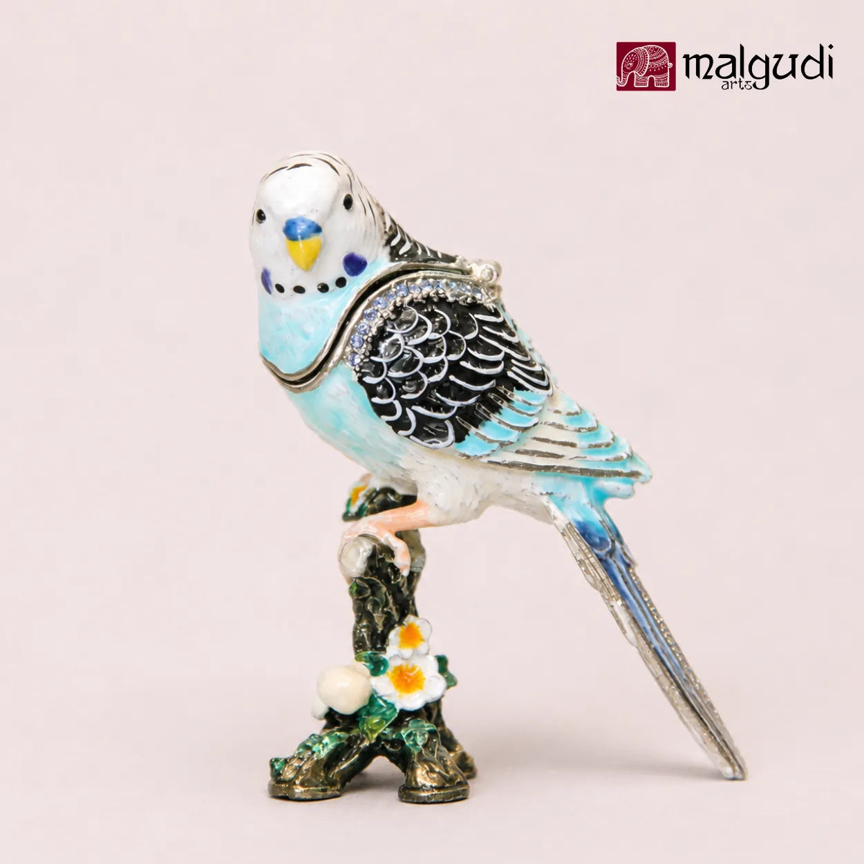 Cyan Sparrow Enamel Trinket Box by MalgudiArts