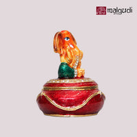 Lord Ganesh trinket box of red color, hand painted enamel jewelry/pooja organizer