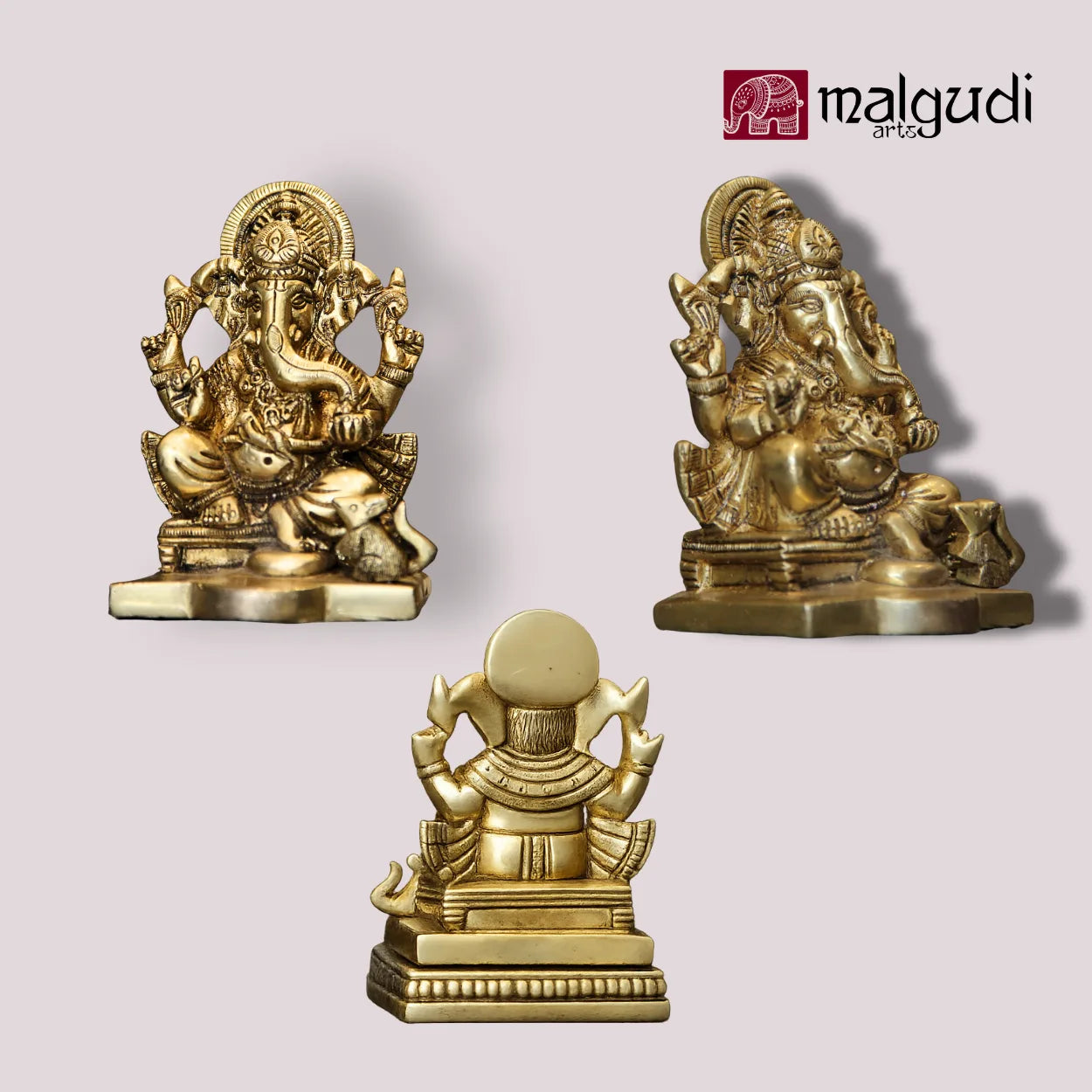 Lord Ganesha Brass Idol for Pooja Room and Home Décor by MalgudiArts (view 2)