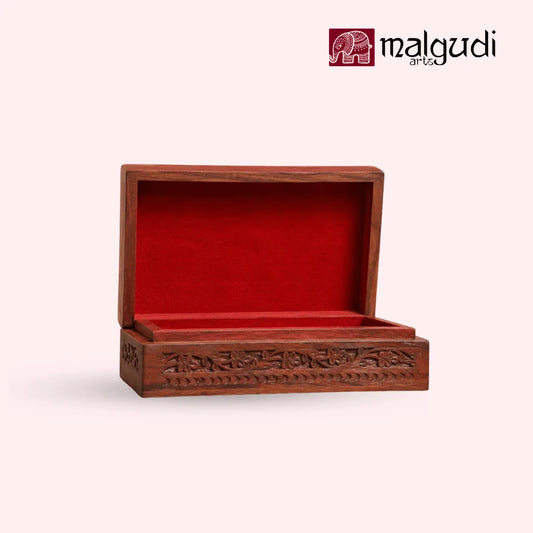 Handcarved Wooden Jewelry Box with Floral Carving & Brass Latch | Storage organizer | Medium size