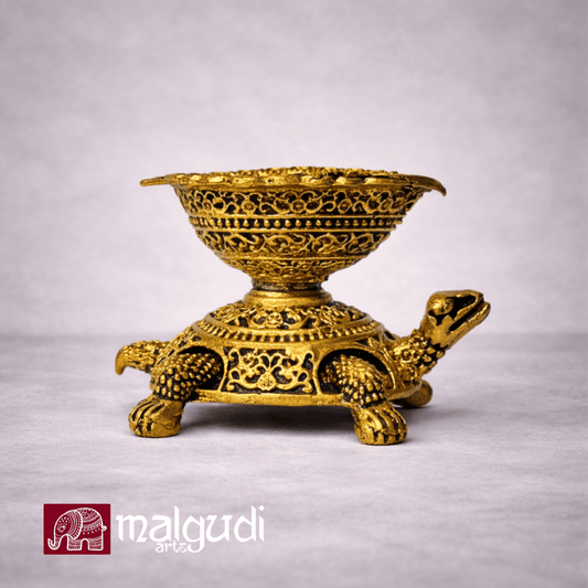 Brass turtle incense burner, traditional diya