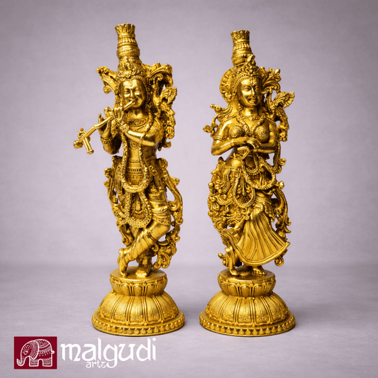 Radha Krishna statue, fine artistic details, 100% Brass