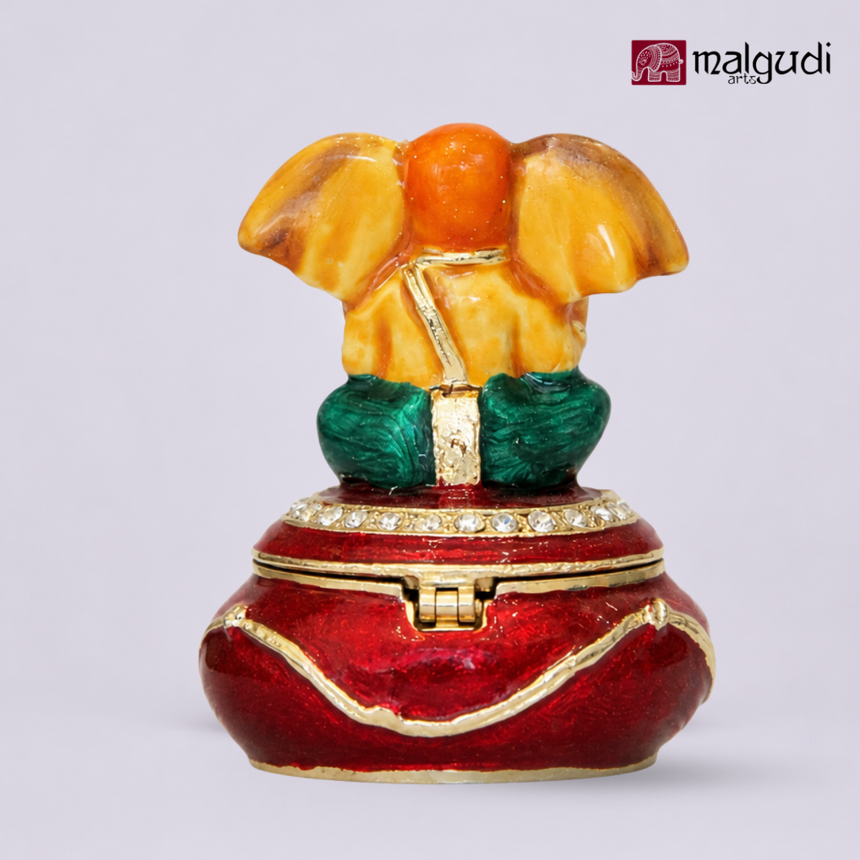 Lord Ganesh trinket box of red color, hand painted enamel jewelry/pooja organizer