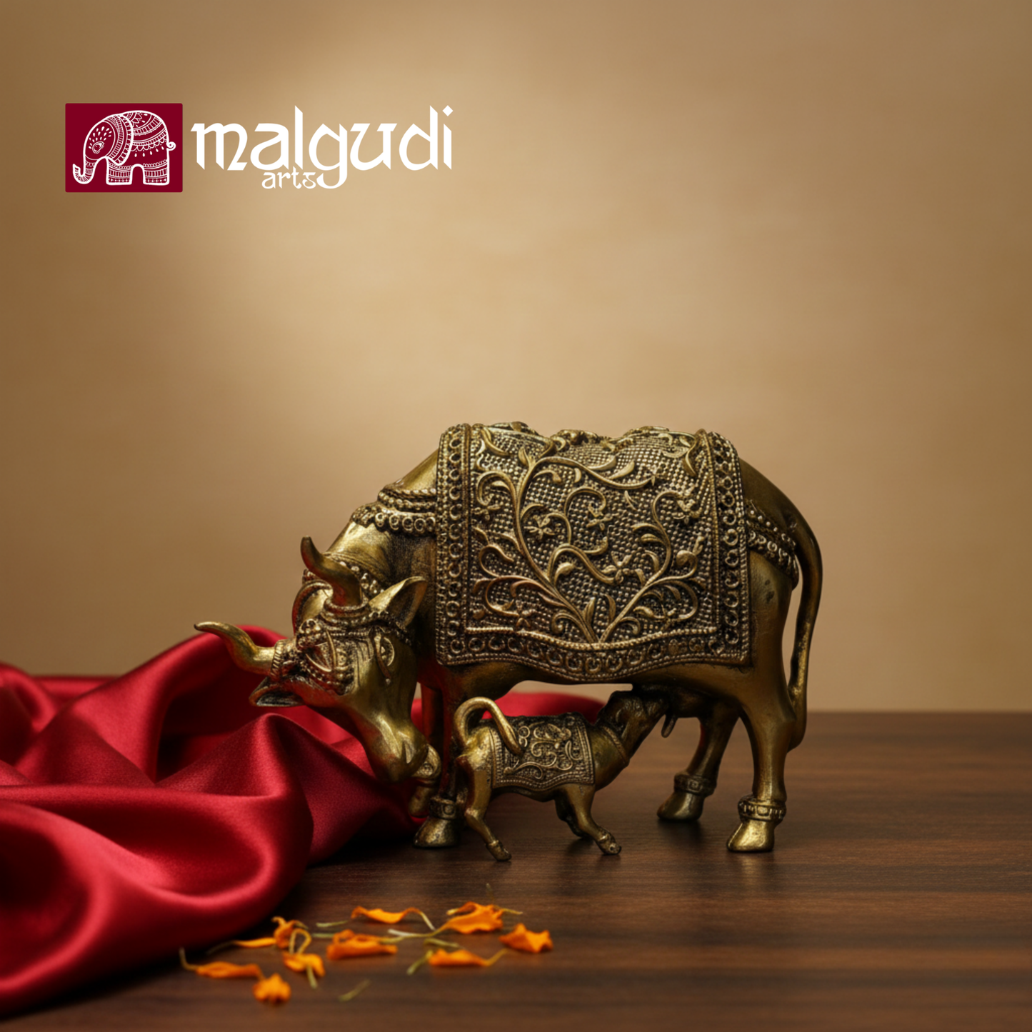 Brass Cow with Calf (Kamdhenu), 100% Bronze