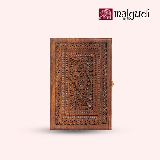 Handcarved Wooden Jewelry Box with Floral Carving & Brass Latch  | Storage organizer | Medium size