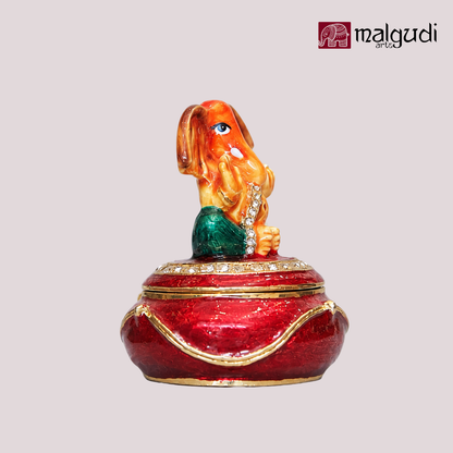 Lord Ganesh trinket box of red color, hand painted enamel jewelry/pooja organizer