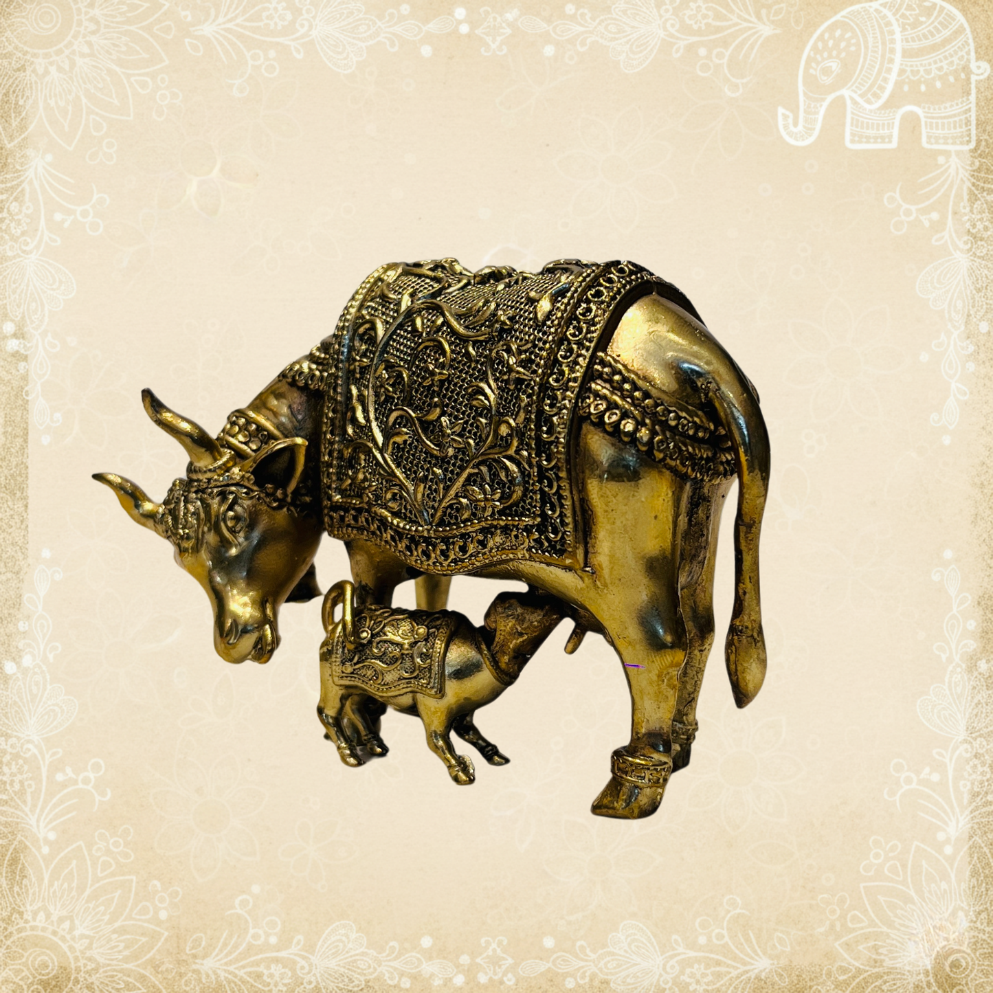 Brass Cow with Calf (Kamdhenu), 100% Bronze