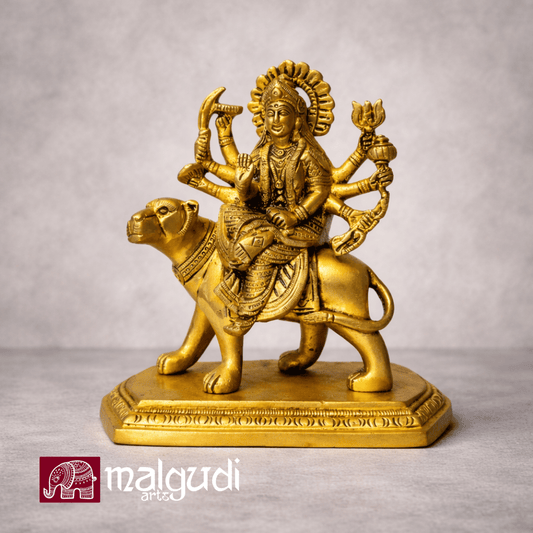 Durga goddess statue with lion base in brass