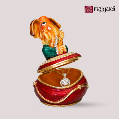 Lord Ganesh trinket box of red color, hand painted enamel jewelry/pooja organizer