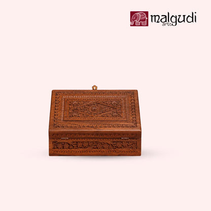 Handcarved Wooden Jewelry Box with Floral Carving & Brass Latch  | Storage organizer | Medium size