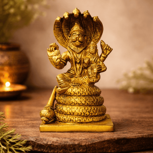 Brass Lakshmi Narasimha statue on Adishesha, 100% Brass