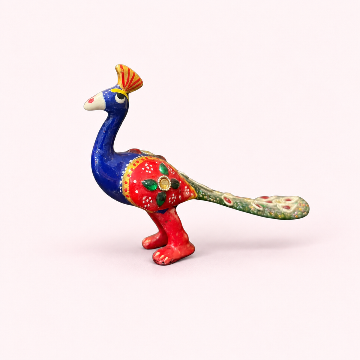 Blue and red ceramic peacock, Jaipur Arts
