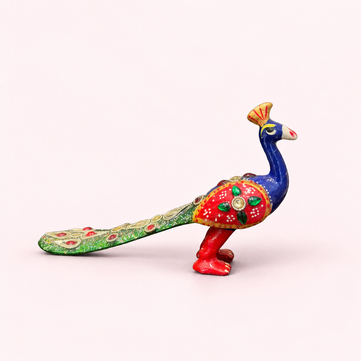Blue and red ceramic peacock, Jaipur Arts