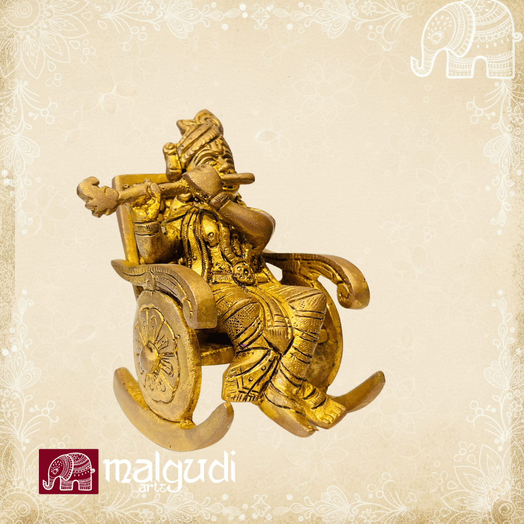 lord krishna in swing chair, brass statue