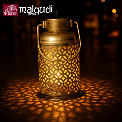Brass lantern with grid design