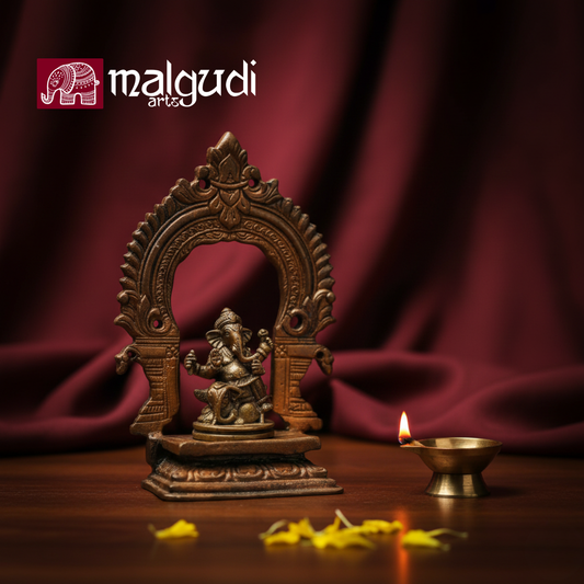 Antique Ganesh with mini mandir attached, 100% Copper