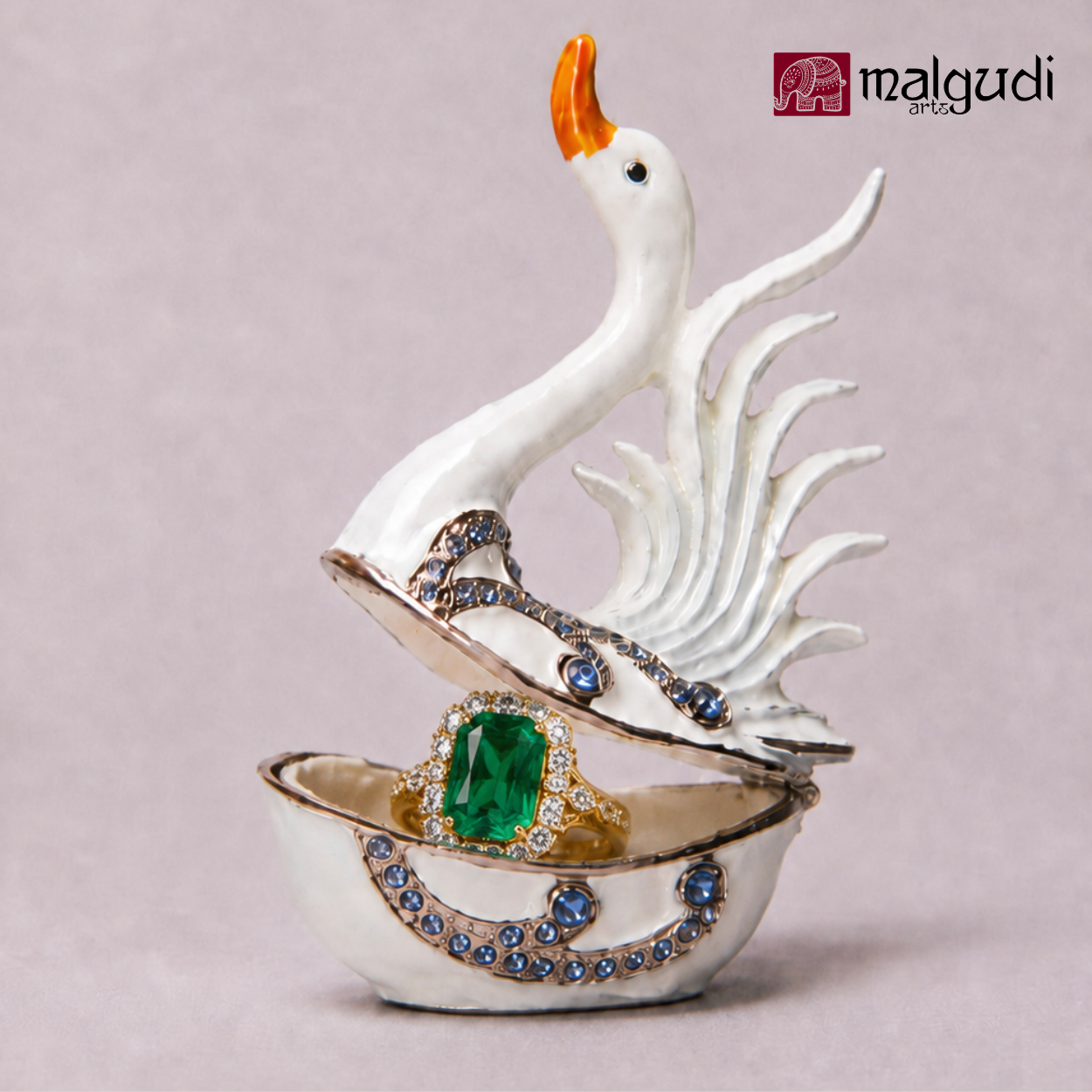 White Swan Enamel Trinket Box, Jewellery Organizer by MalgudiArts (view 2)