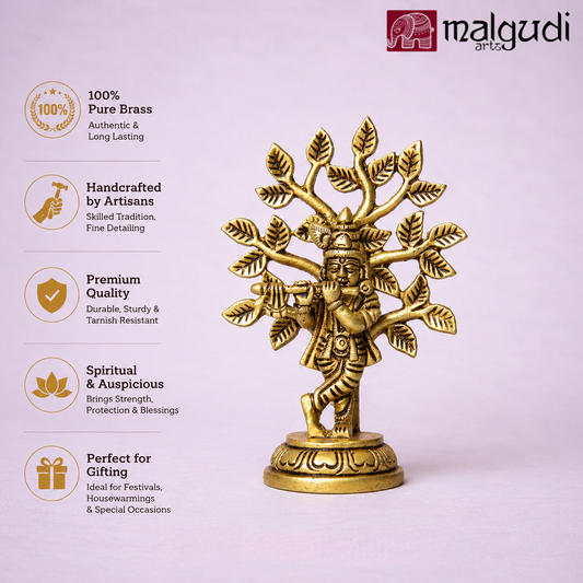 Lord Krishna with Kalpavruksha Brass Idol by MalgudiArts (view 2)
